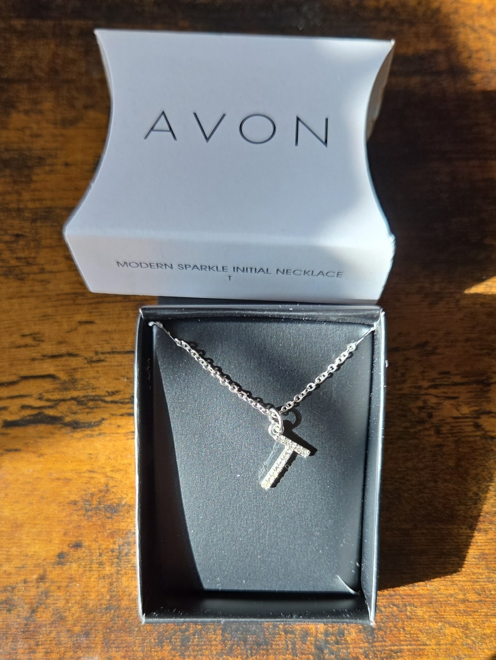 AVON Silver Initial 'T' Pendant Necklace with Sparkle